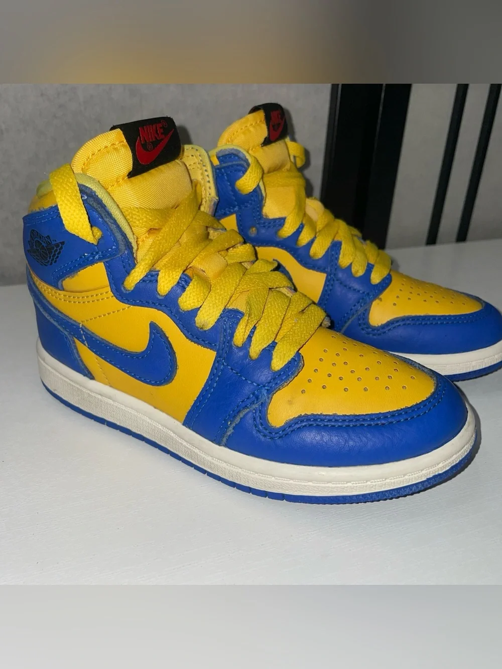 Jordan 1 Retro High Og Kids Shoes Boy/ Girl Yellow Blue Reverse Laney Size 12C
